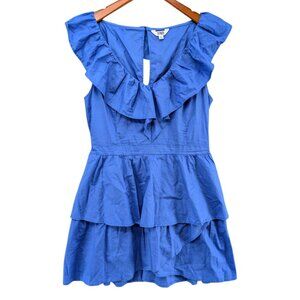 BB Dakota Summer Sunset Mini Dress Amparo Blue Tiered Layered Ruffle V Neck Sz L